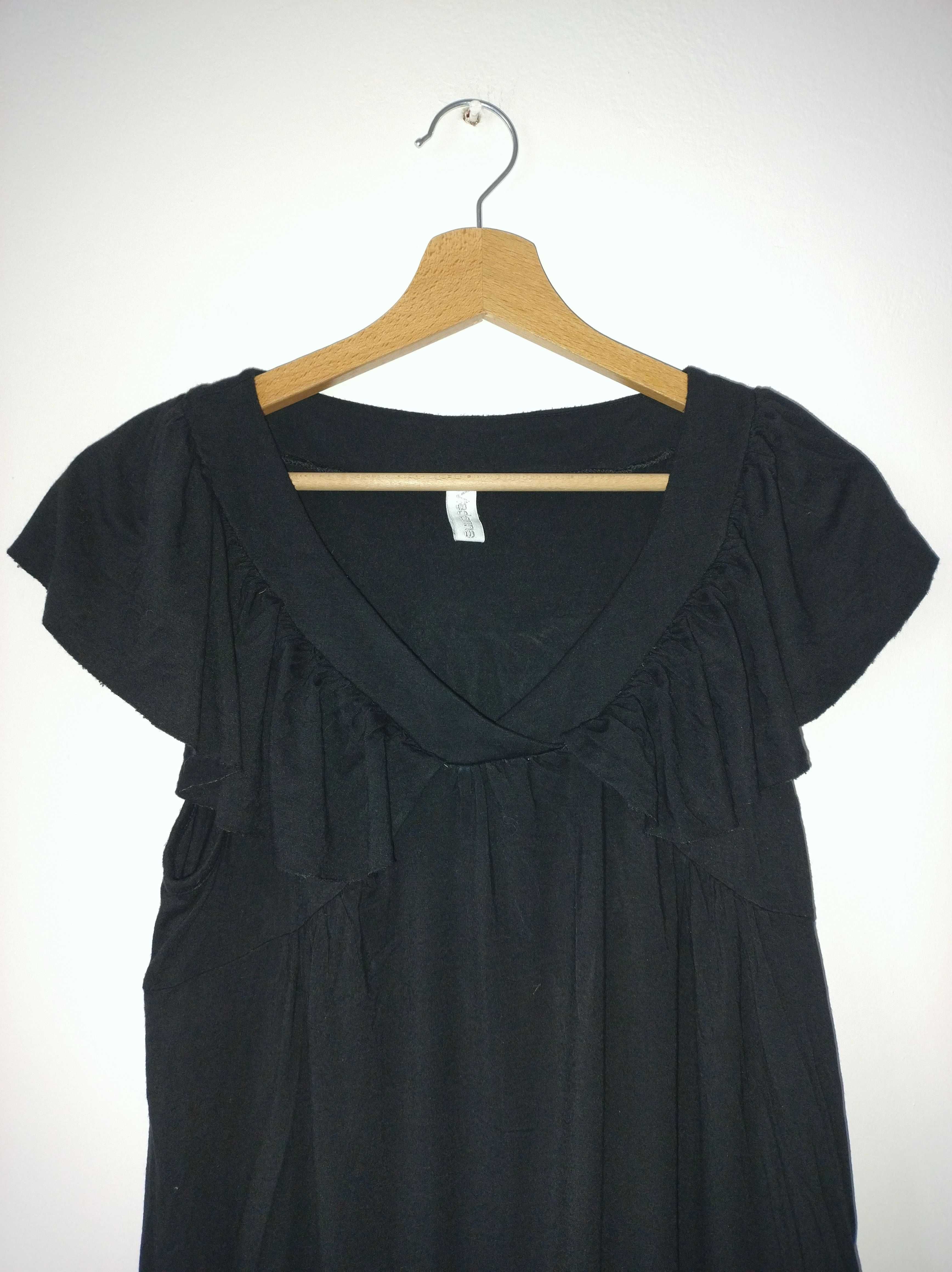 Czarna luźna tunika bluzka vintage retro falbanki wiskoza 40 L