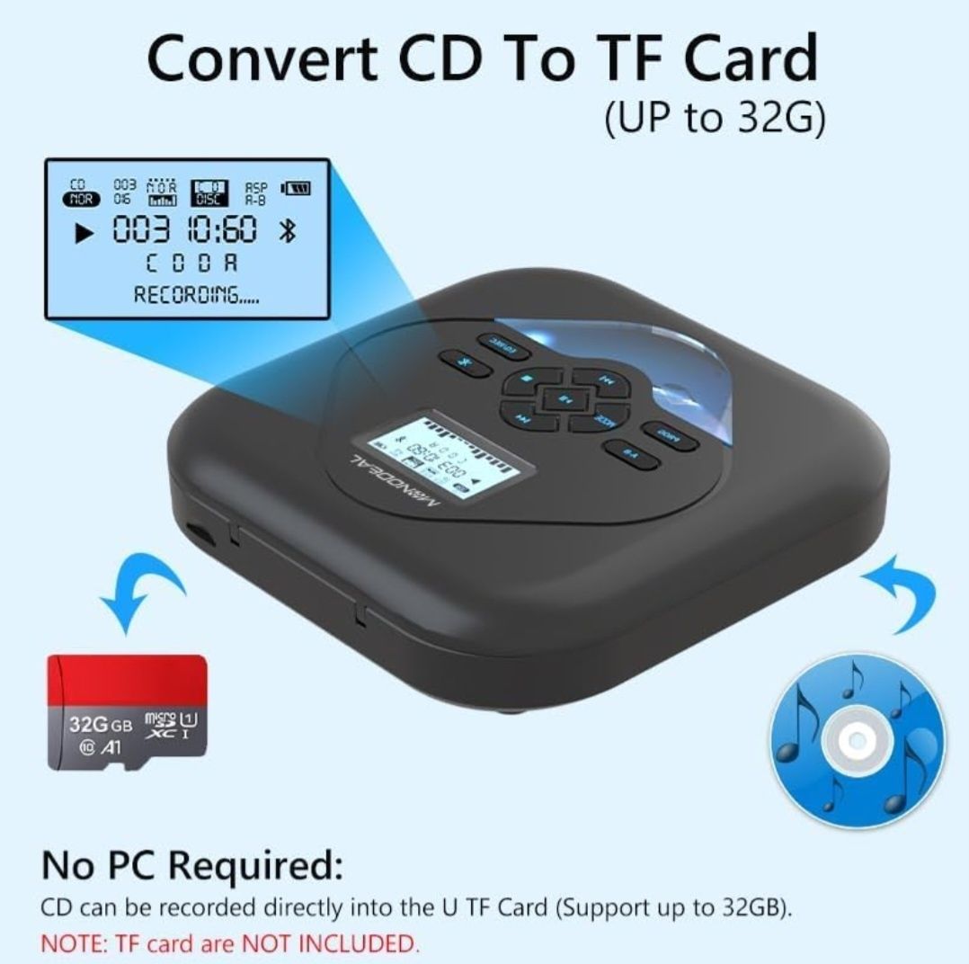 MONODEAL Odtwarzacz CD przenośny Bluetooth MP3