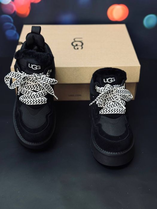 Ugg lowmel black замшевые черные угг лоумель на овчине