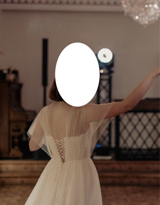 Piękna suknia ślubna rozm. S boho ecru z gorsetem