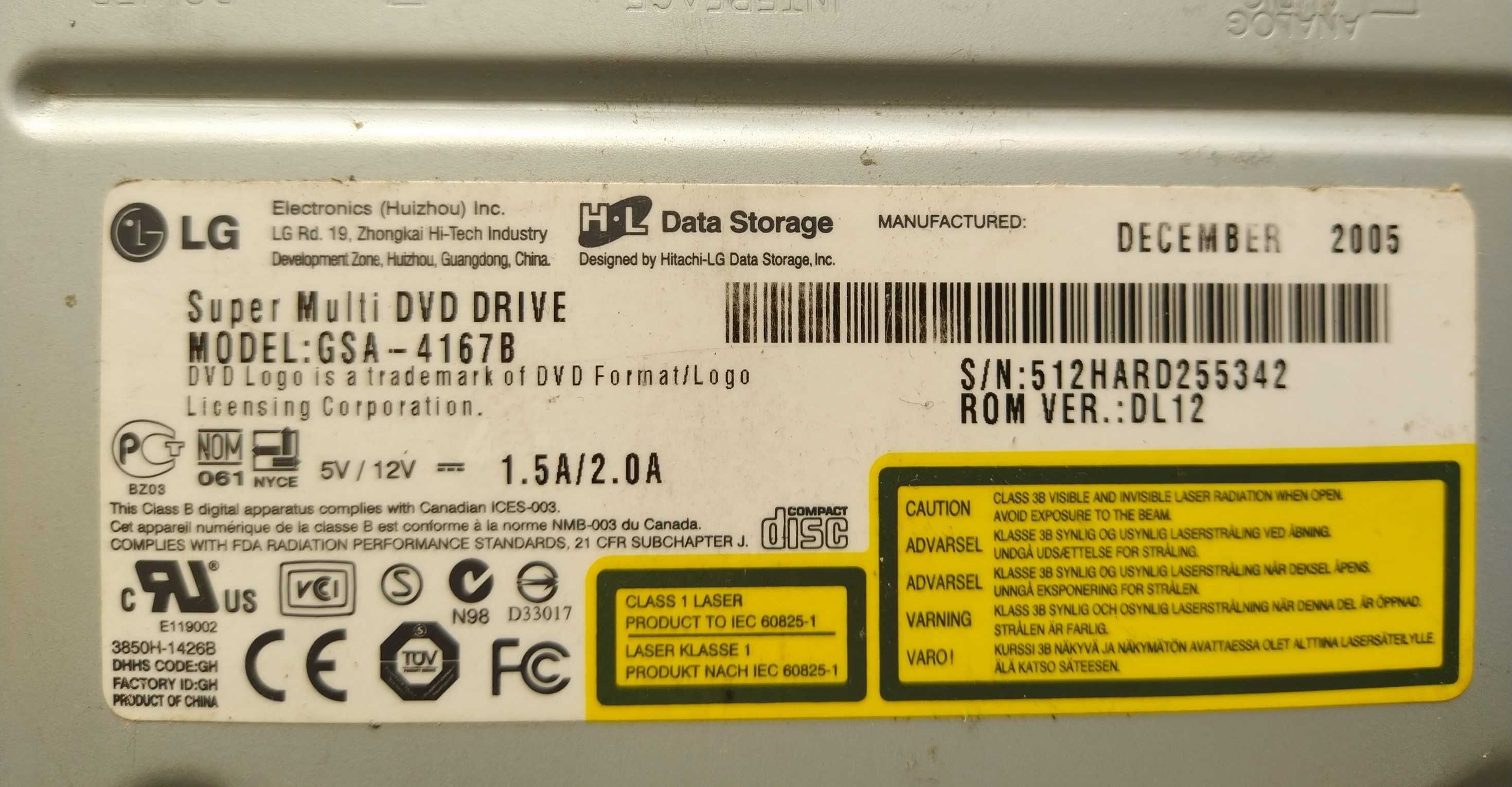 Leitor/gravador DVD para PC, marca LG