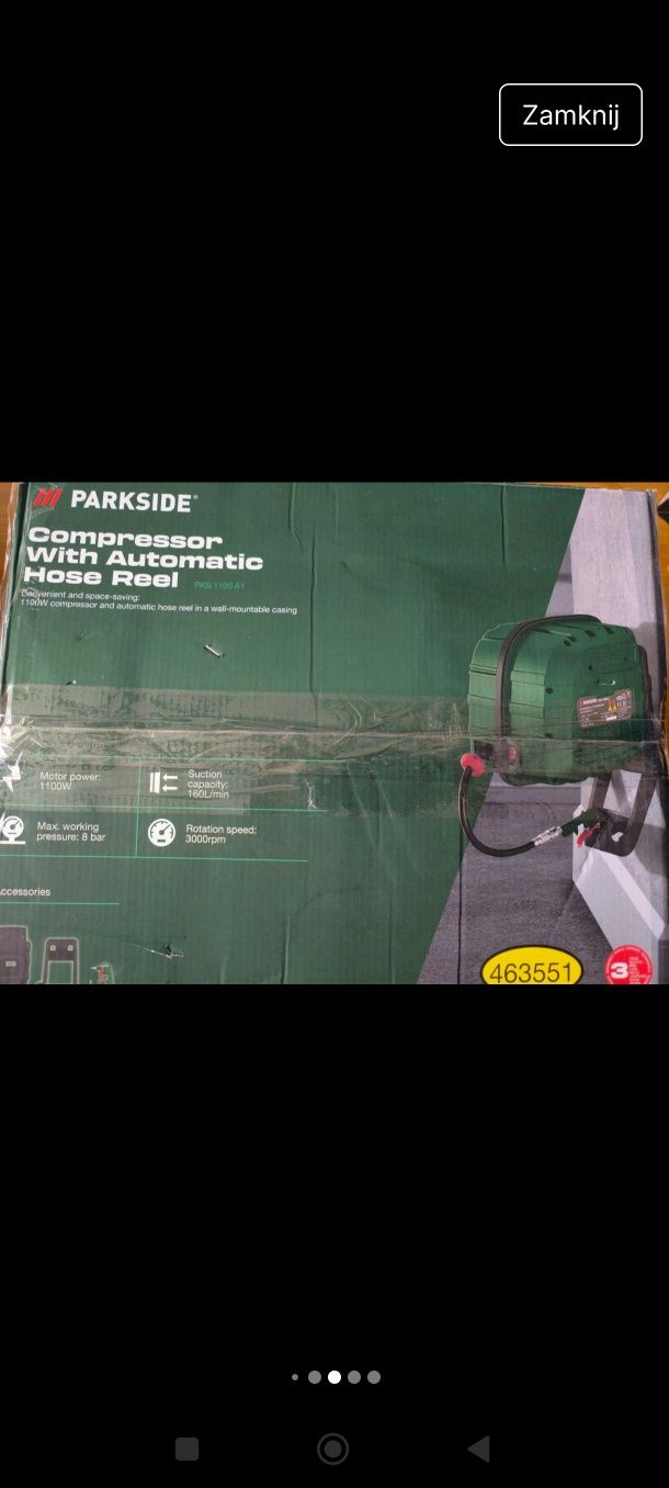 Parkside kompresor z automatycznym bębnem do zwijania węża PKS 1100A1