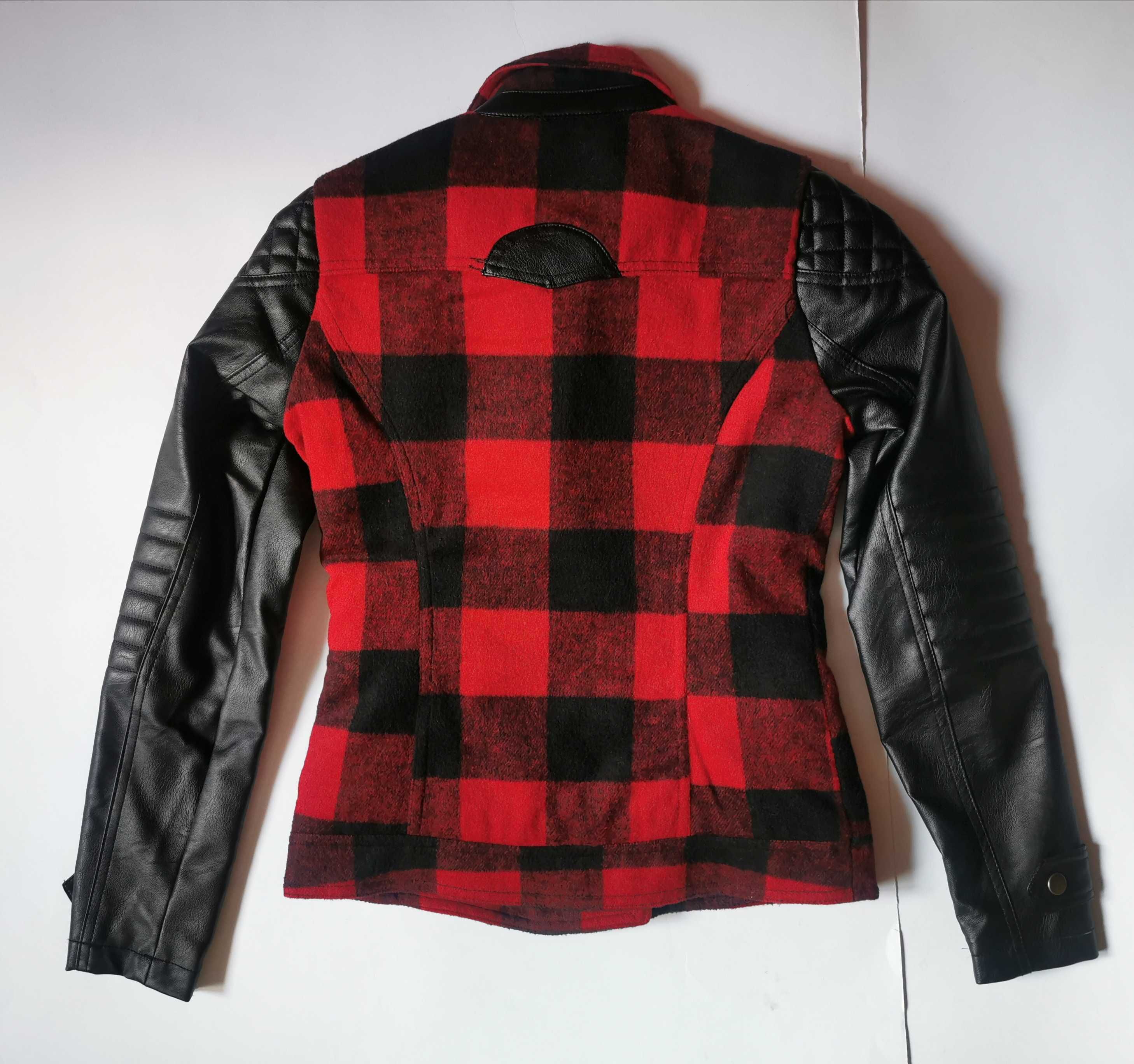 Kurtka w czerwoną kratkę ramoneska biker jacket punk skórzana House XS