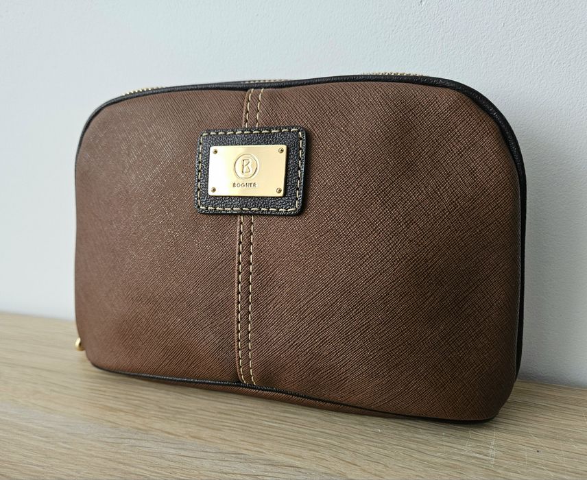 Bogner Oryginalna Brązowa Kosmetyczka, Elegancka, Brąz, Złoto, Skórar