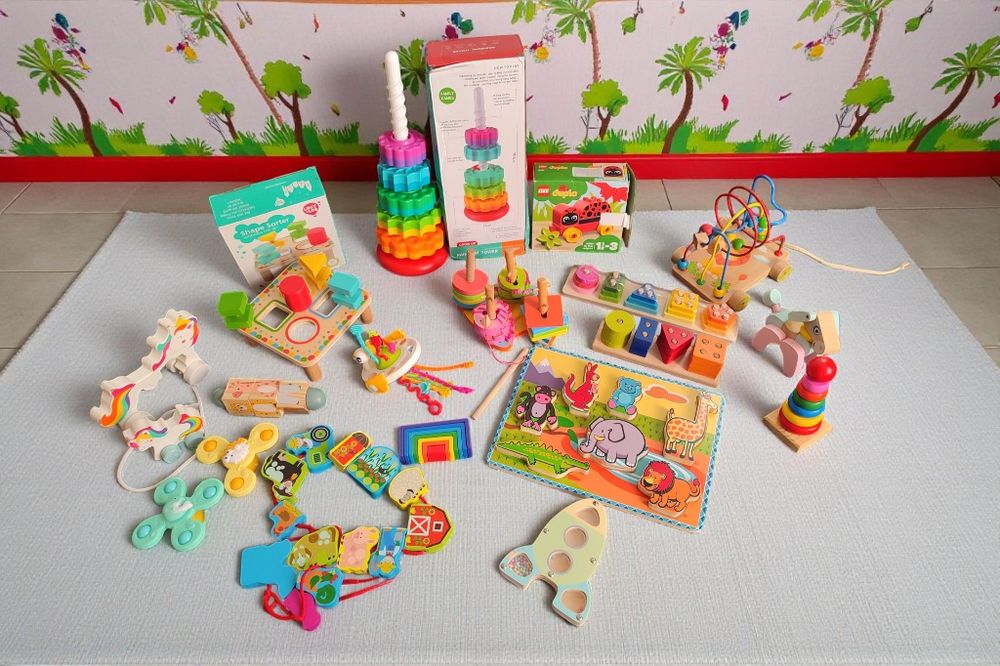 1+ Монтессорі дерев'яні пірамідка Сортер шнурівка вкладка бізіборд