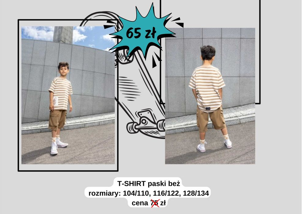 T-shirt chłopięcy w paski MASHMNIE – bawełna, rozm. 104/110