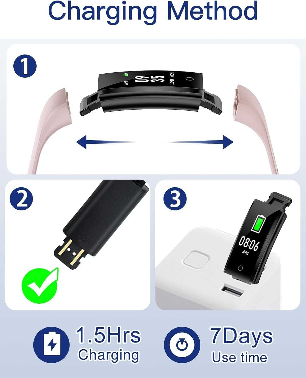 GRV Zegarek z Krokomierzem Bez Bluetooth, Monitor Snu/Kalorii, rożowy