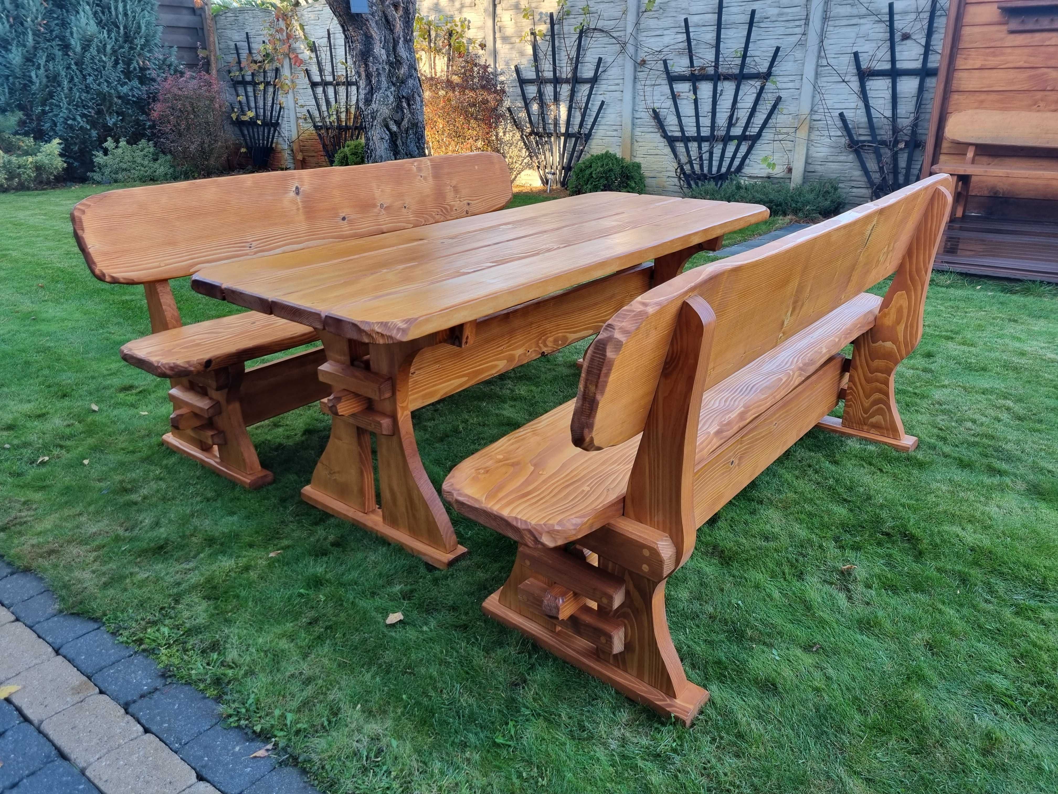 zestaw komplet do ogrodu ogródka na działkę taras stół ławki z drewna
