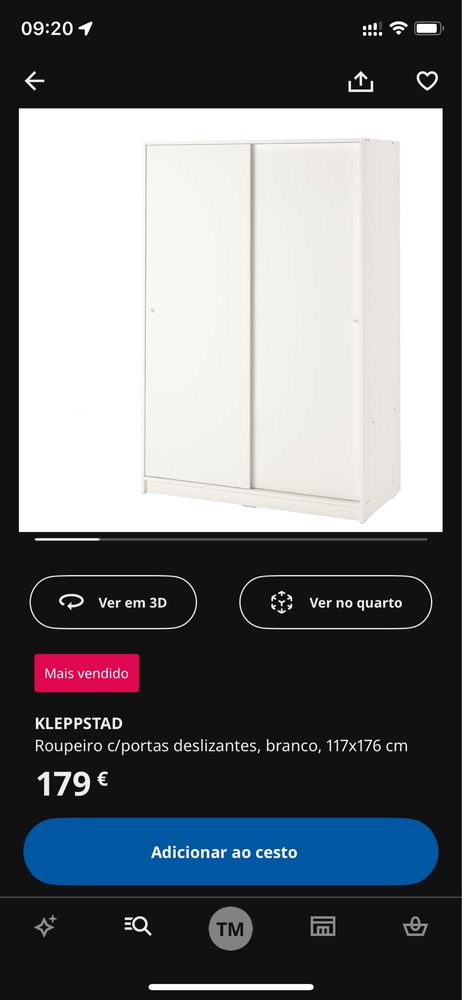 Roupeiro porta deslizante 117x176 kleppstad Branco