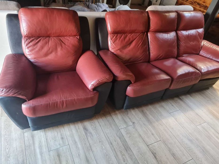 Шкіряний диван + 2 крісла з реклайнерами