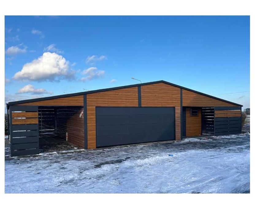 Wiata Samochodowa Garaż Blaszany z Bramą Segmentową 15x7 z PROFIL