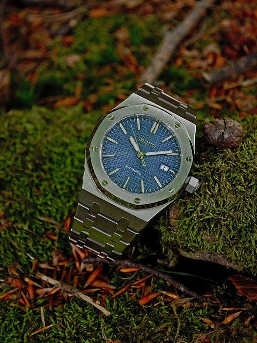 Zegarek Seiko Mod Royal Oak Ciemnoniebieska Granatowa tarcza