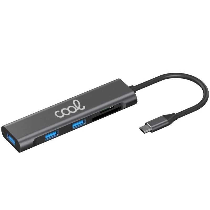 Hub Universal 5 em 1 de Alumínio Tipo C 3 x USB 3.0 + SD + Micro SD