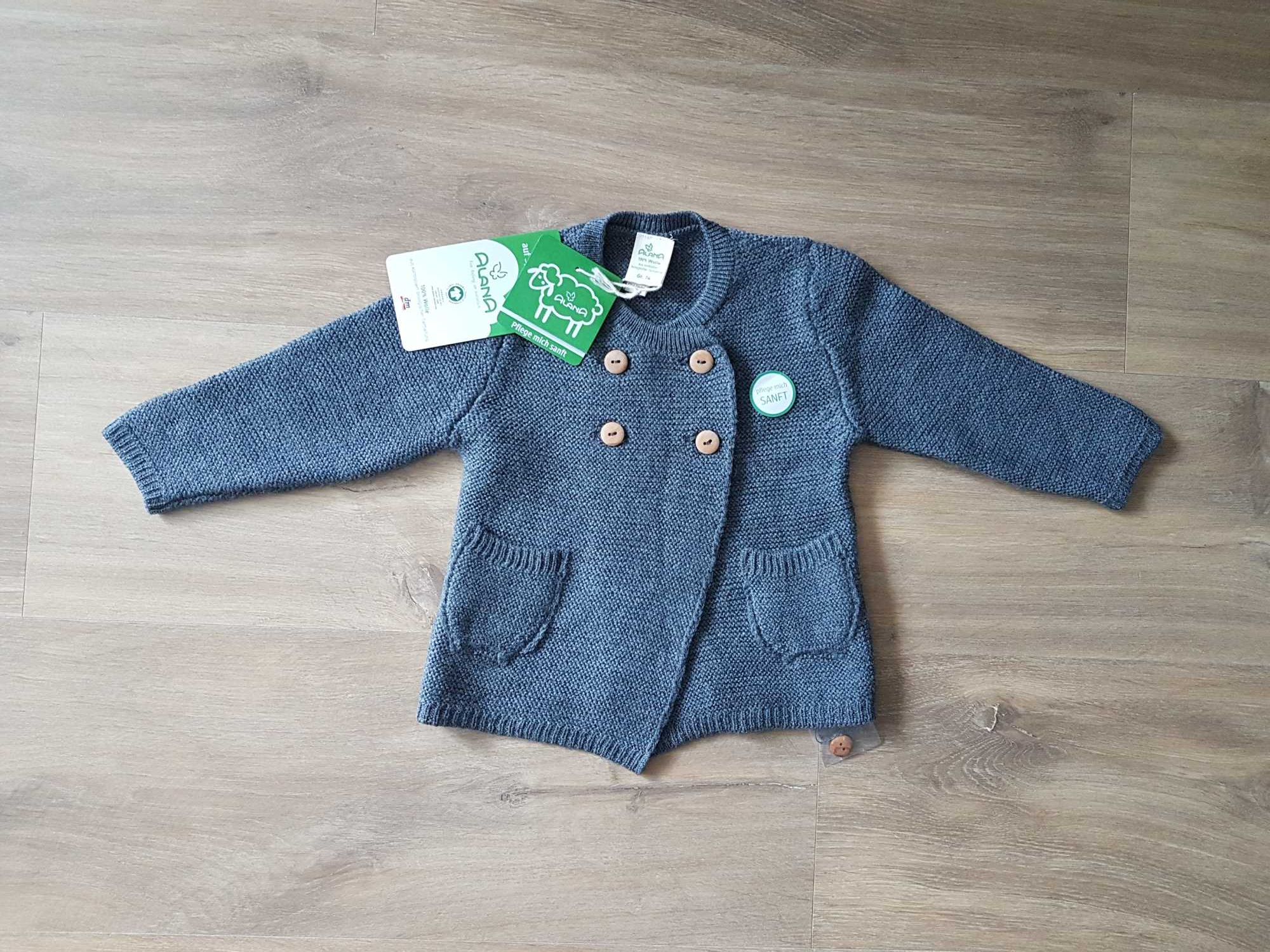 Nowy wełniany sweter ALANA dm 100% certyfikowana wełna organiczna r.74