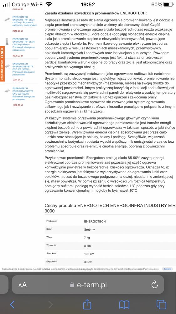 ENERGOINFRA INDUSTRY EIR 3000 Promiennik elektryczny podczerwieni