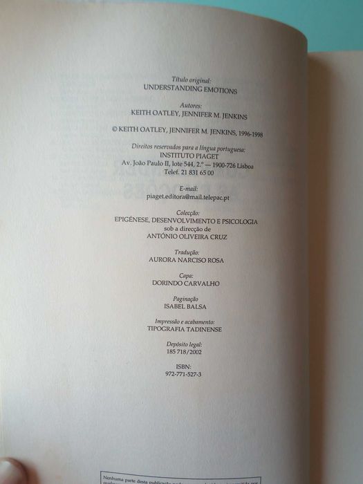Livro "Compreender as emoções", de Keith Oatley e Jenniffer M. Jenkins