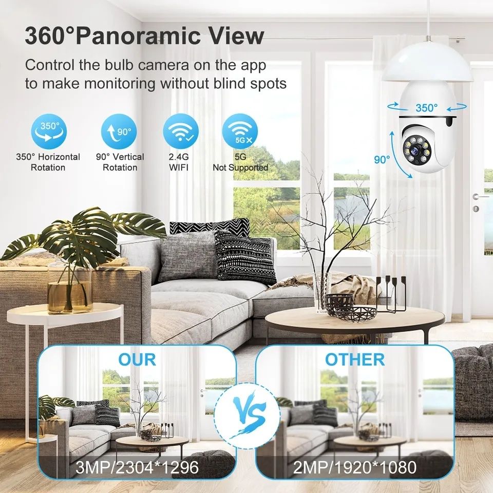 Câmara  de Seguranca 1080P Wifi Smart 360 Vigilancia Interna Exterior