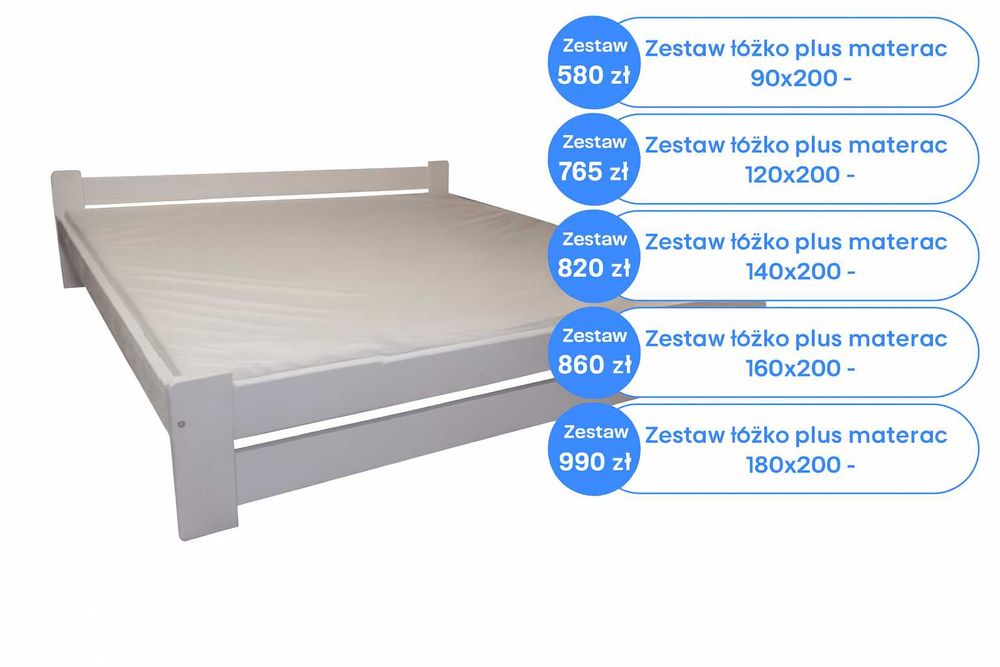 Łóżko + Materac Sprężynowy Zestaw 120x200 140x200 160x200 180x200
