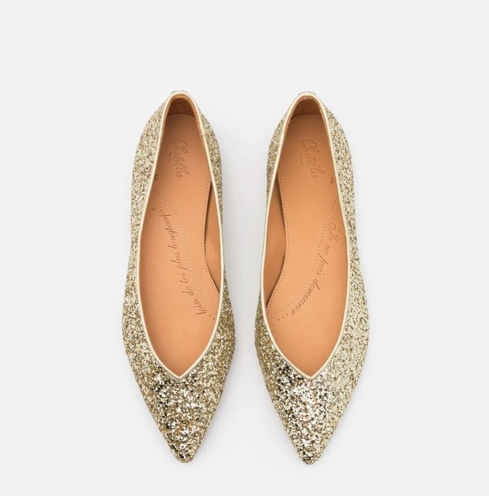 Buty ślubne- złote, brokatowe baleriny Chatelles Paris