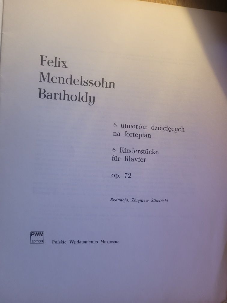 Nuty F.Mendelssohn 6 utworów dziecięcych op.72 na fortepian 1973 PWM