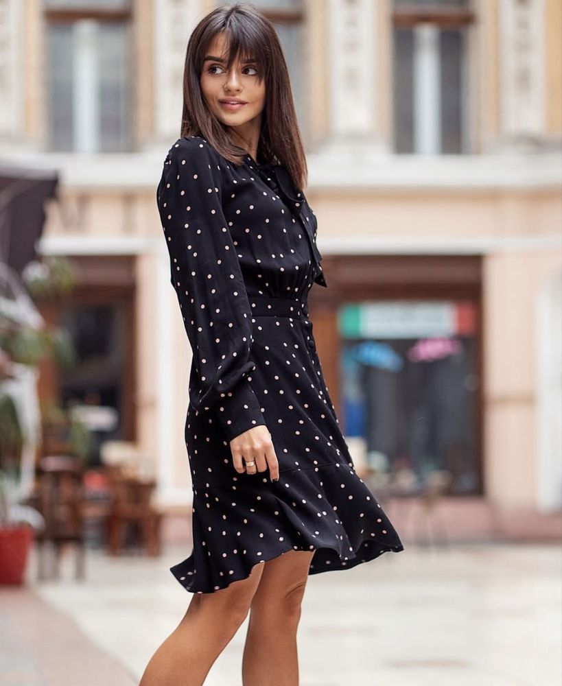 Сукня Must have чорна в бежевий горох 36р