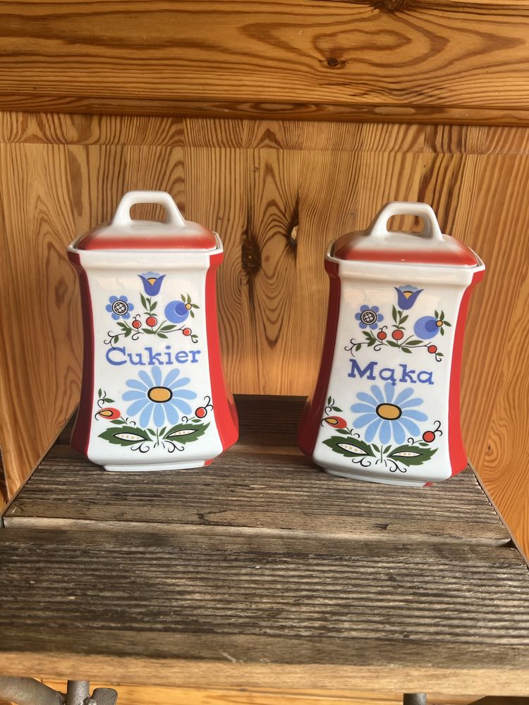 Sprzedam porcelanowe pojemniki Cukier, Mąka. Lubiana Made in Poland