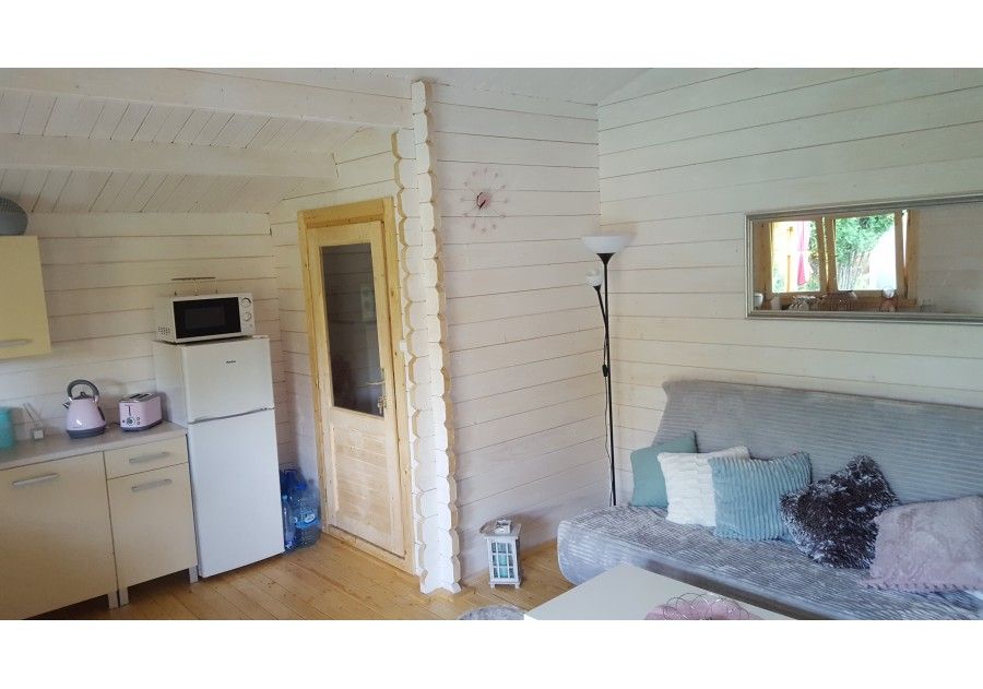 Domek letniskowy drewniany z balika z tarasem, łazienka, 5.0x4.0m 44mm