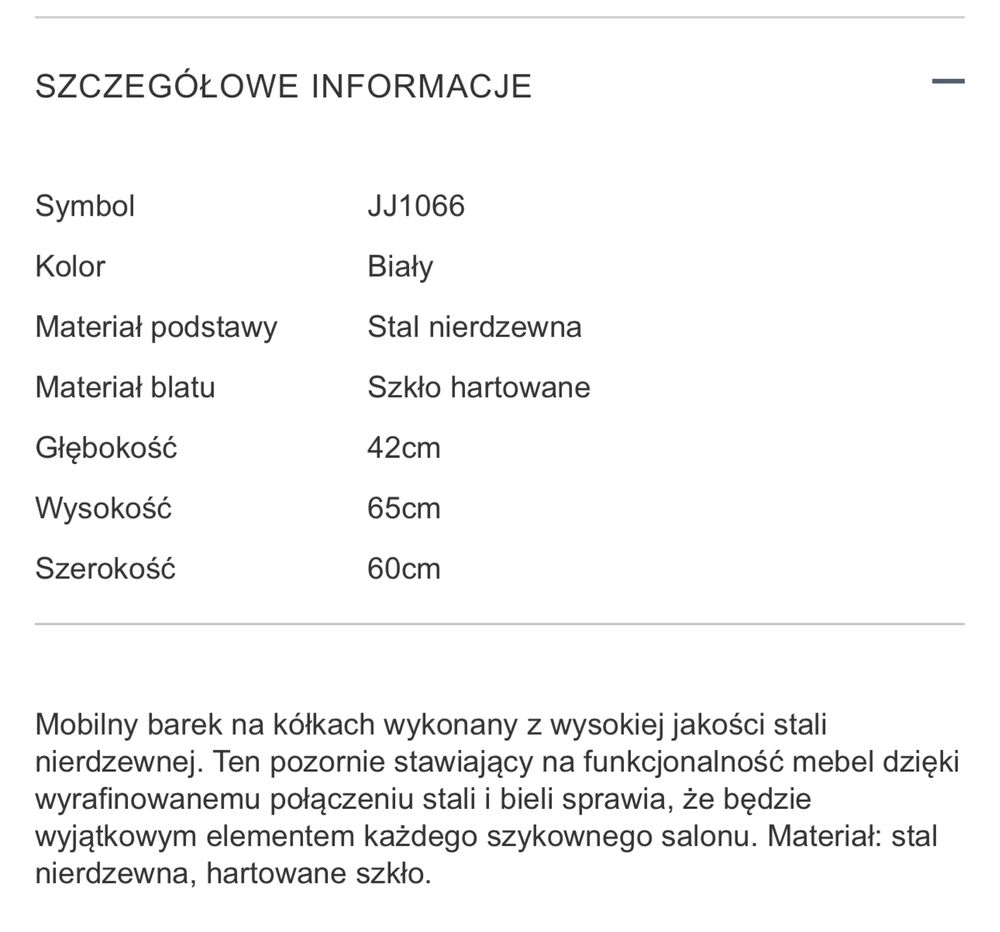 Mobilny biały barek stolik konsola glamour Okazja