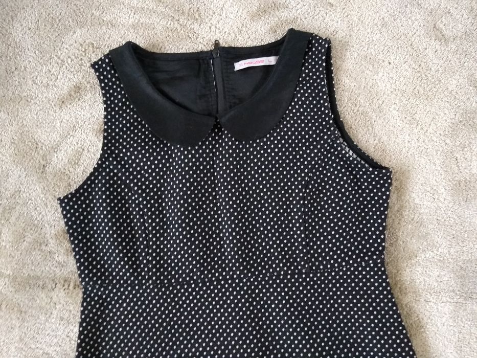 Sukienka L house kołnierzyk czarna w kropki