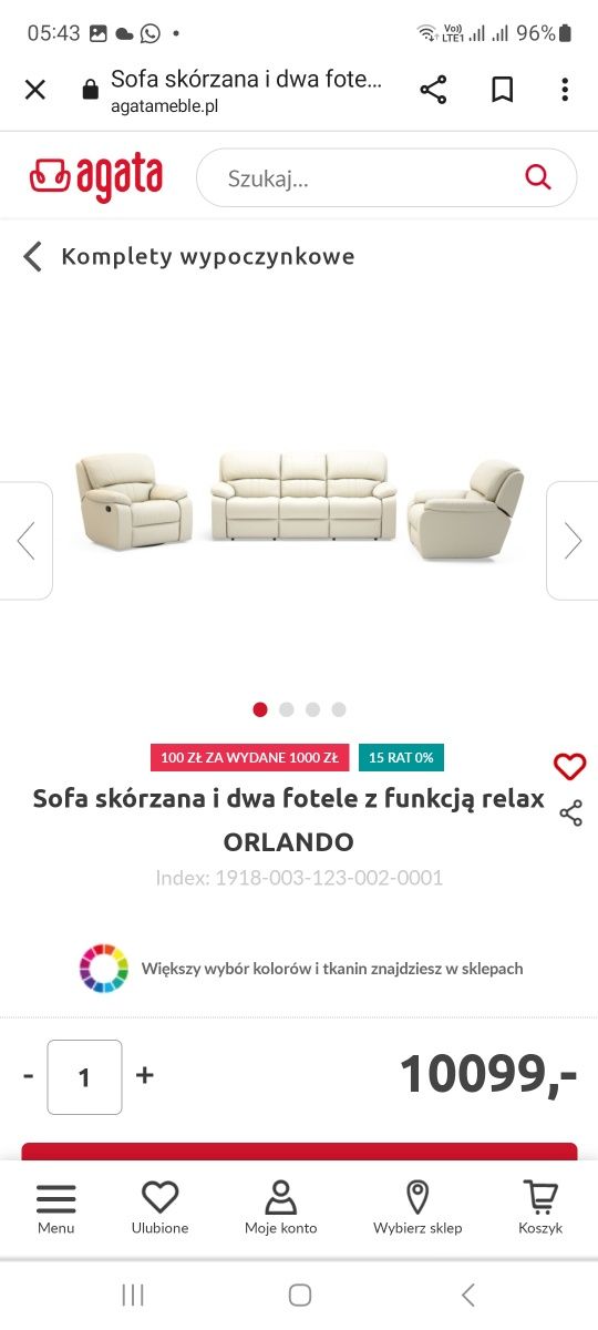 Sofa  relax agata meble skóra 2650 zł  zestaw z fotelem 3500 zł