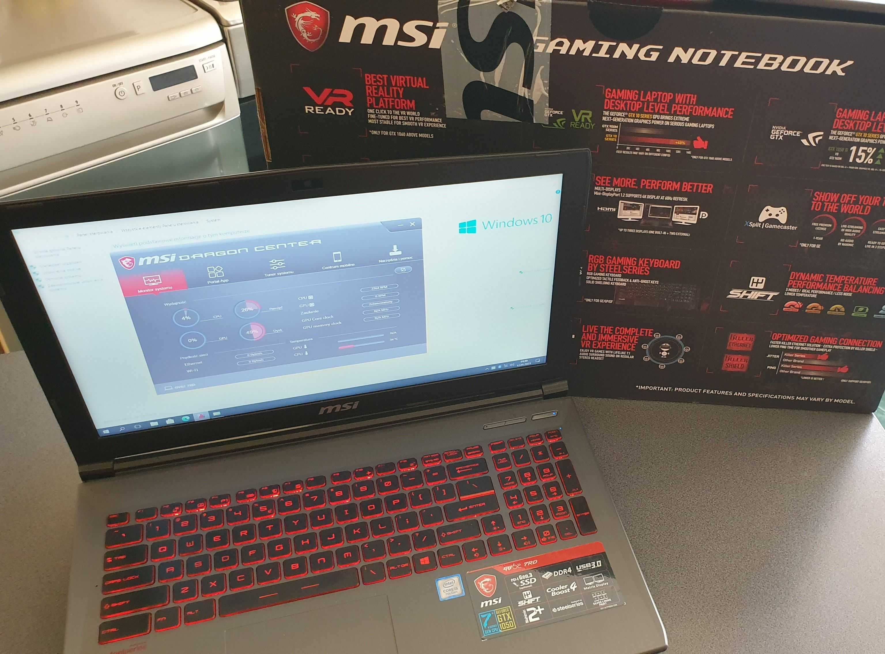 Msi GAMING nvidia GTX1050 geforce gamingowy ddr4 15,6" laptop do GIER