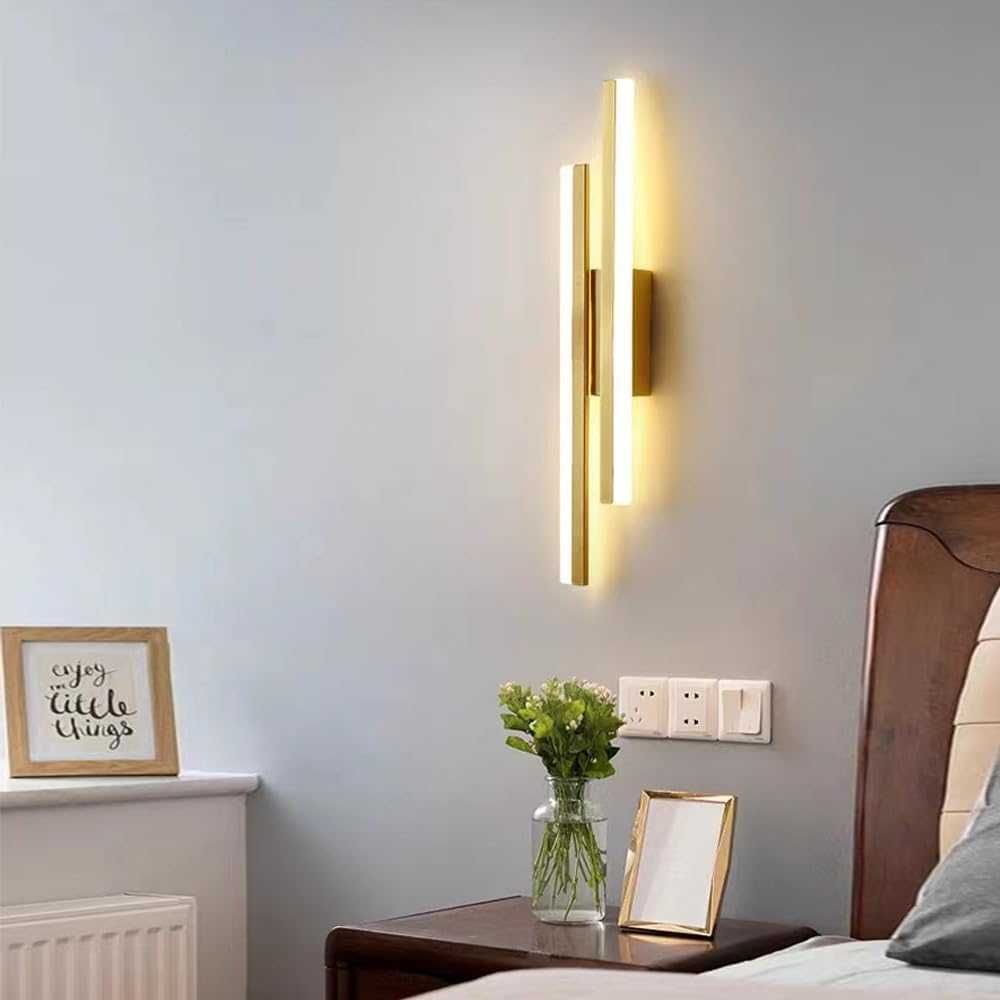 Złoty kinkiet liniowy LED lampa ścienna 18w