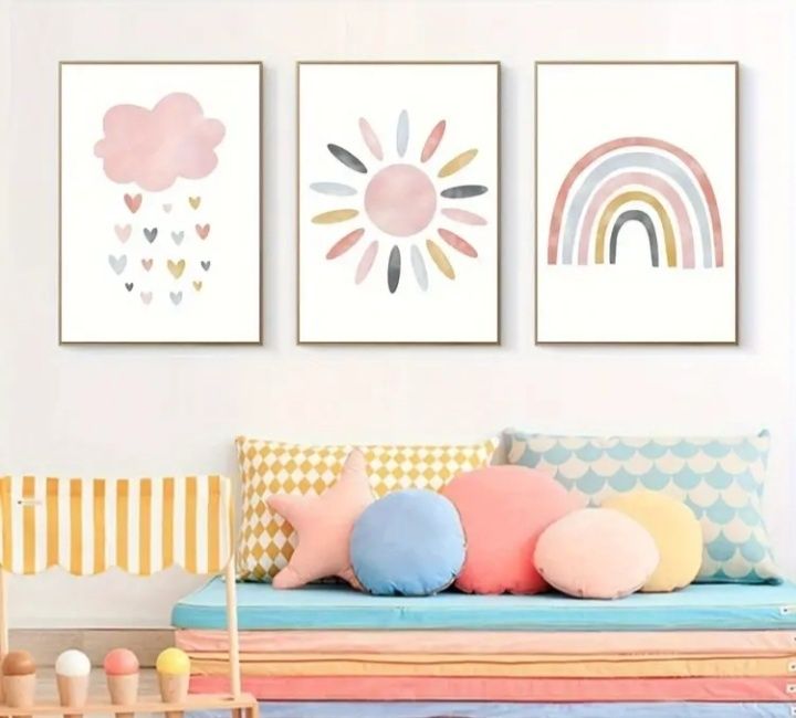 3 quadros rosa para criança