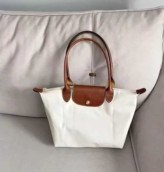 Torba Damska"Longchamp_Le_Pliage_Nylon_Skóra_White