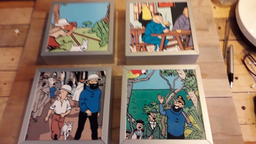 Pack de 4 Quadros de madeira e metal TinTin