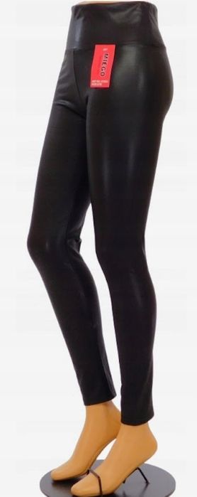 spodnie legginsy eko skóra wyszczuplające wysoki stan miego czarne s