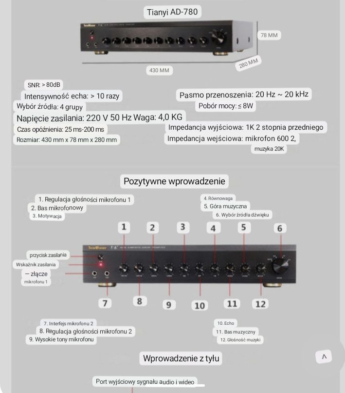 przdwzmacniacz Tonewinner AD-780 karaoke