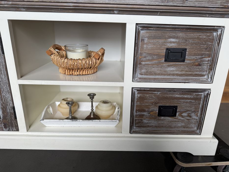 komoda rtv długa drewniana shuttersy szara farmhouse biała country 180