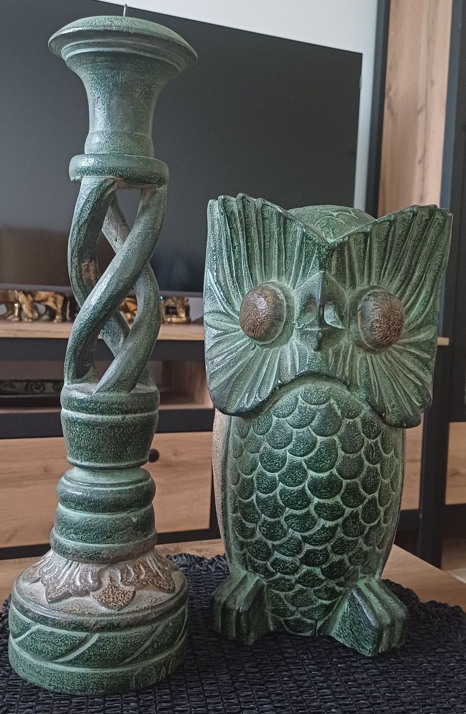 Zestaw ozdobny: Duża sowa i świecznik w stylu orientalnym/etno