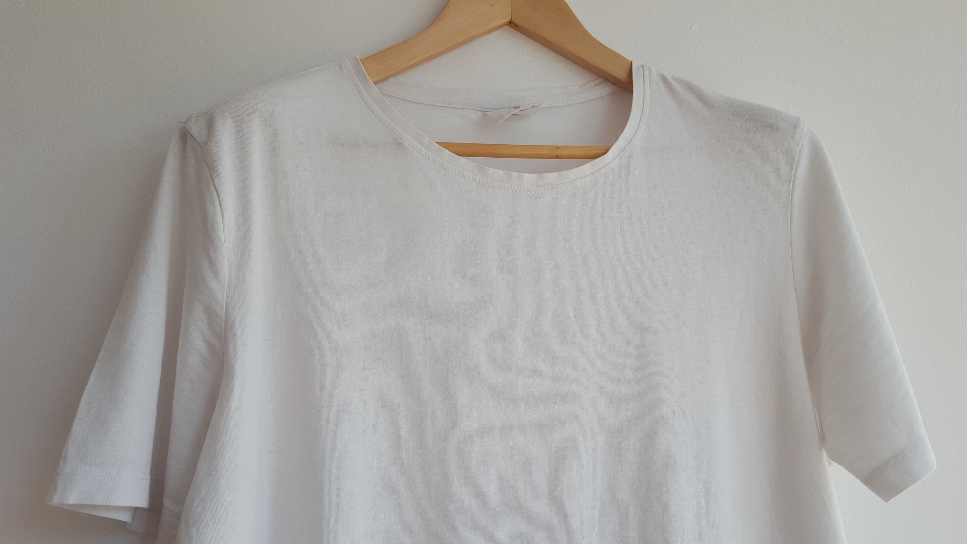 Amarantowa bawełna bluzka, klamerka przy dekolcie + biały t shirt, XL