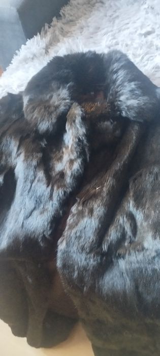 Futro długie z brązowego królika rozmiar 44