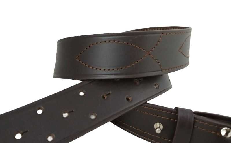 Elegancki Pas Oficerski Polska Naturalna Skóra Brąz+ Klamra Nikiel 135