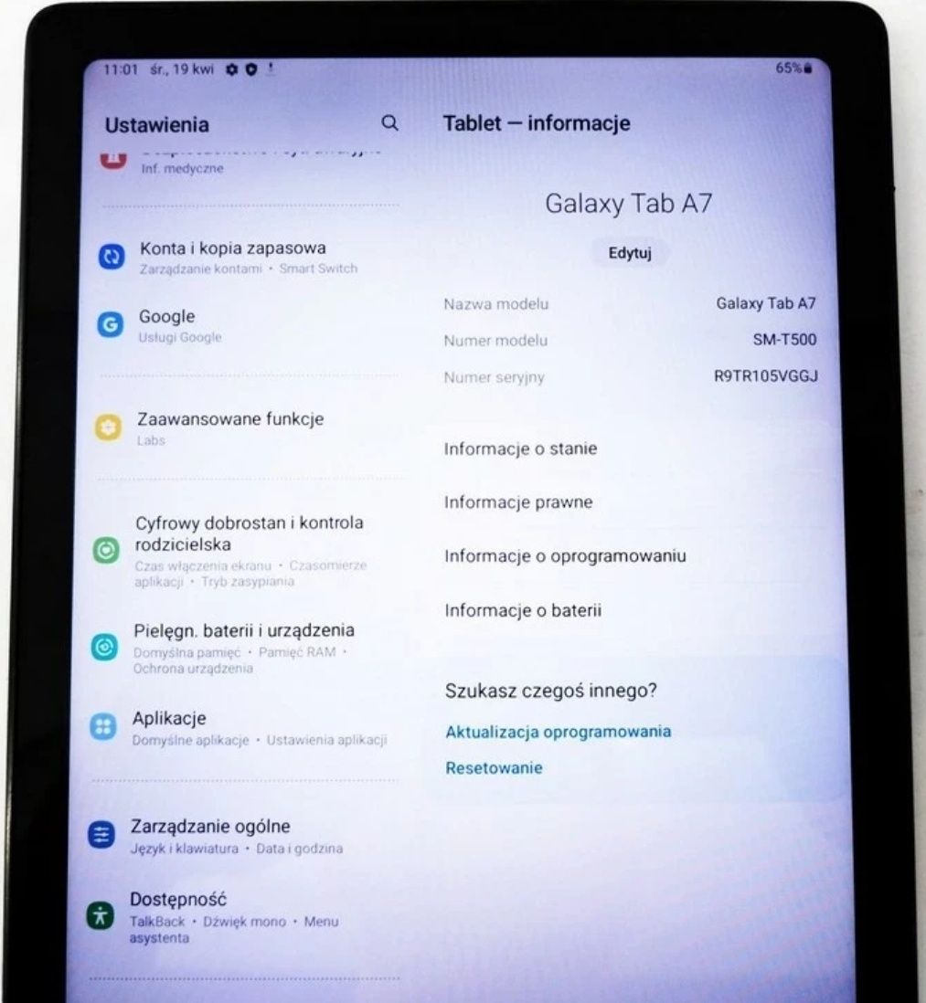 Samsung tablet a7 t 500 3/32  android 13 dodaje 3gb ram i jest 6ram