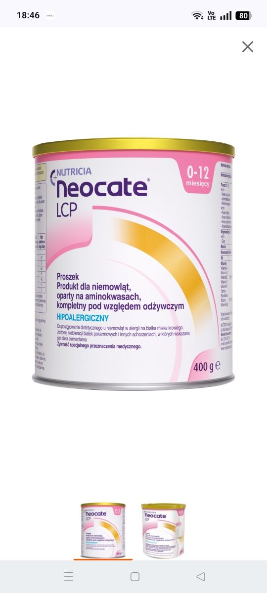 Mleko Neocate LCP