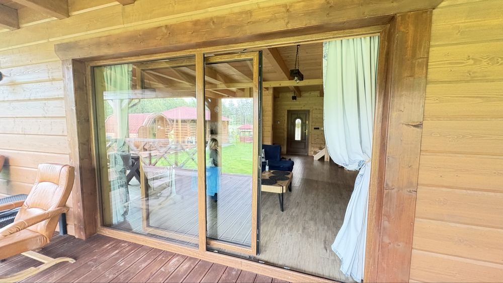 Okno drzwi tarasowe 320x220  przesuwno uchylne zloty dąb