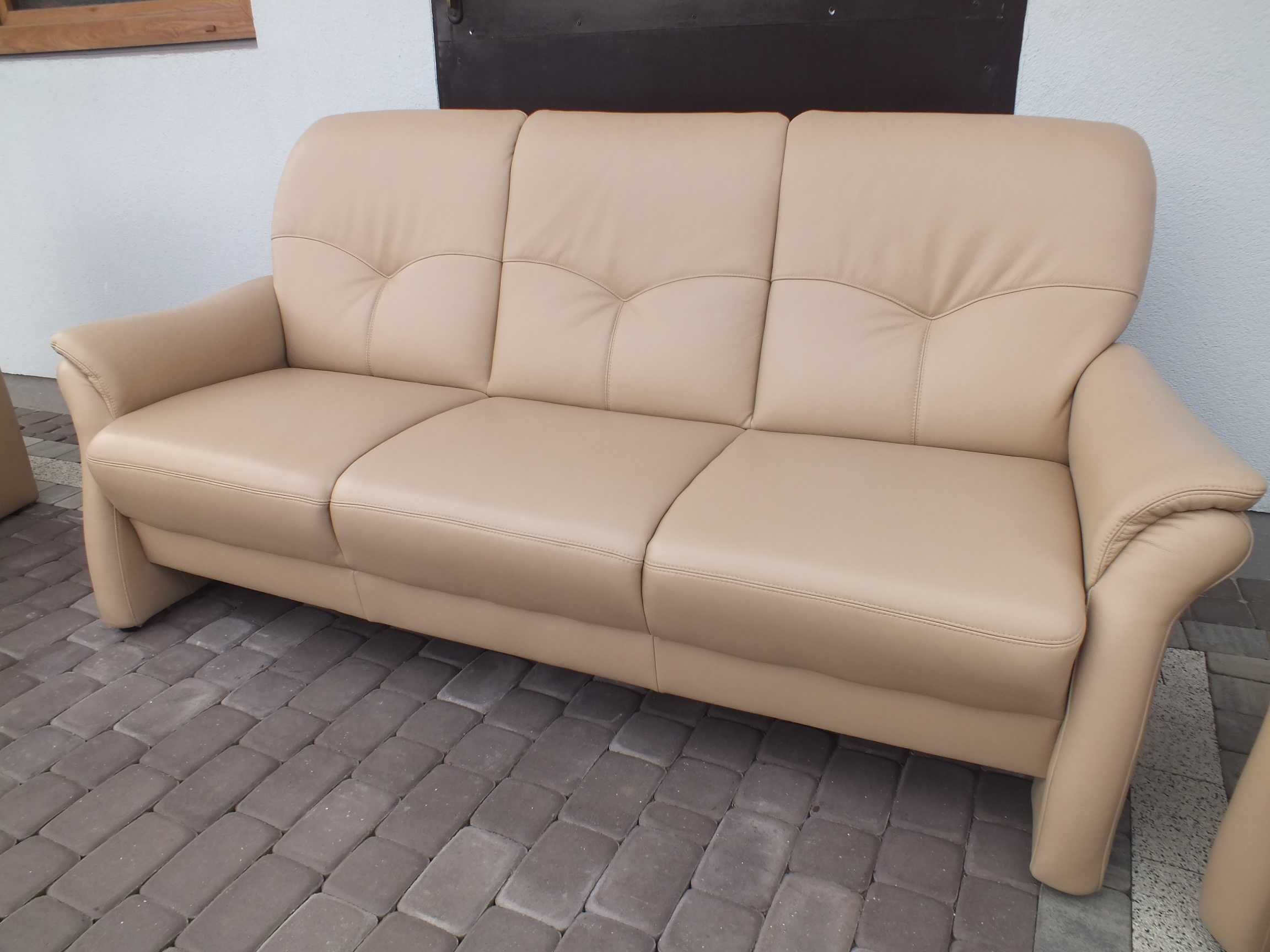 Zestaw kanapa + 2 fotele skóra naturalna elektryczna funkcja relax