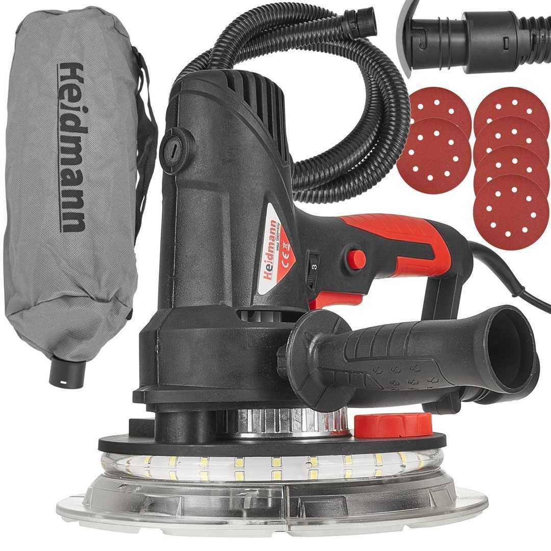Szlifierka do gipsu gładzi tynku ścian 190mm 1800W LED + papiery NOWA