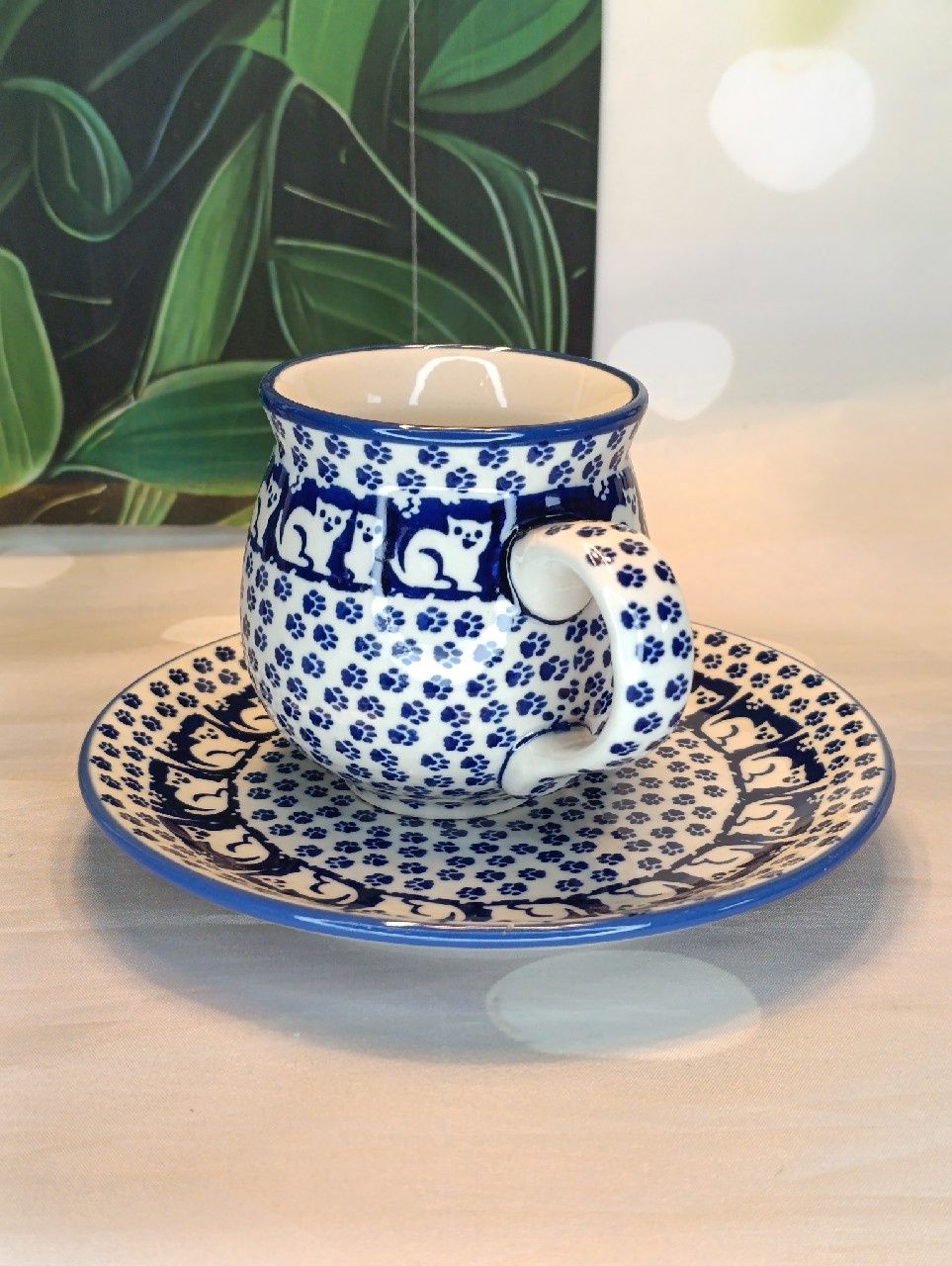 *Zestaw ceramiczny Bolesławiec kubek czeski 300 ml talerzyk 18 cm