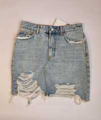 Spódnica jeansowa niebieska z rozdarciami na suwak 38/M Zara nowa