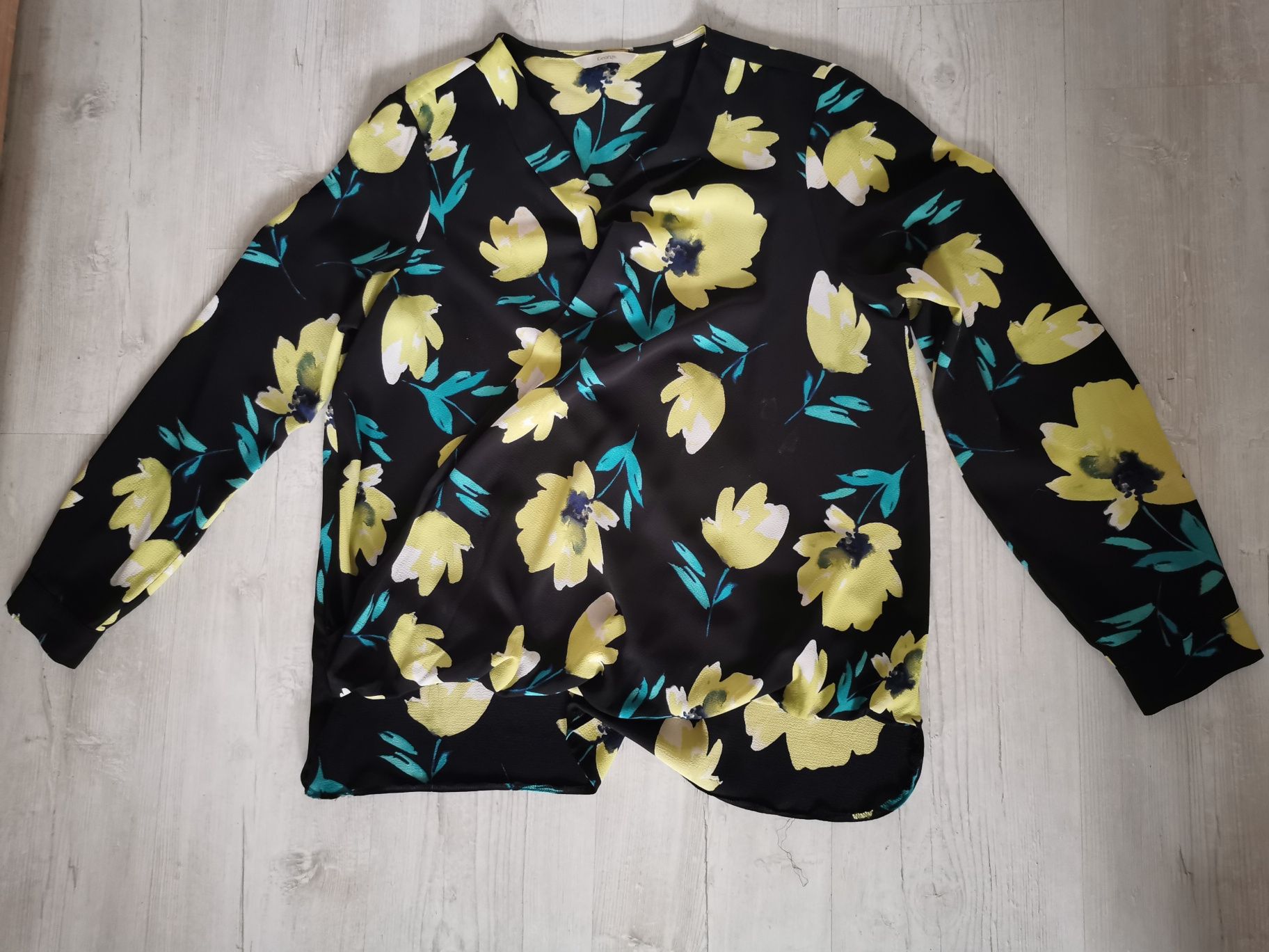 Czarna Bluzka w Żółte Kwiaty 3XL